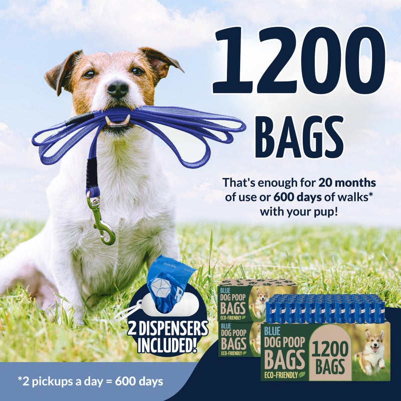 Reli. Biodegradable Dog Poop Bags Rolls (1200 Pack, 80 Rolls) | 9"x13" Poop Bags | Unscented, Leak Proof Oxobiodegradable Pet Waste Clean Up | Blue Eco-Friendly | 2 Leash Clip Holders Included - Image 2