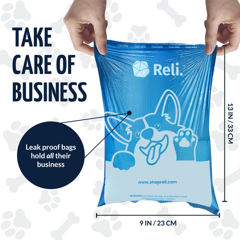 Reli. Biodegradable Dog Poop Bags Rolls (1200 Pack, 80 Rolls) | 9"x13" Poop Bags | Unscented, Leak Proof Oxobiodegradable Pet Waste Clean Up | Blue Eco-Friendly | 2 Leash Clip Holders Included - Image 3