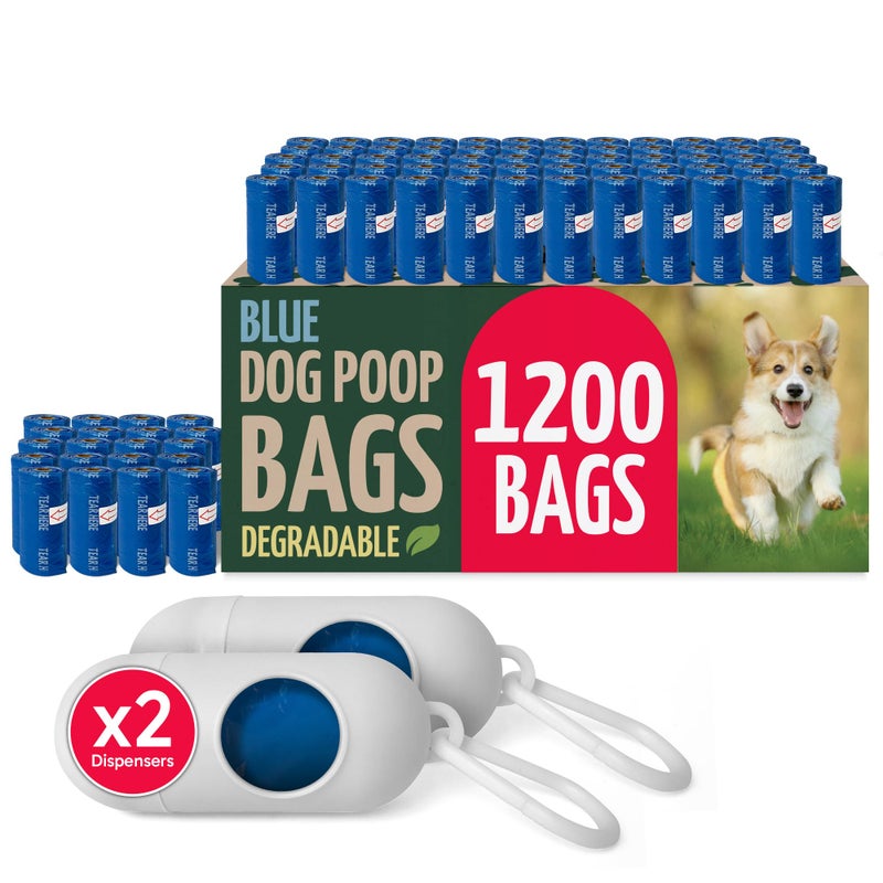 Reli. Biodegradable Dog Poop Bags Rolls (1200 Pack, 80 Rolls) | 9"x13" Poop Bags | Unscented, Leak Proof Oxobiodegradable Pet Waste Clean Up | Blue Eco-Friendly | 2 Leash Clip Holders Included - Image 1
