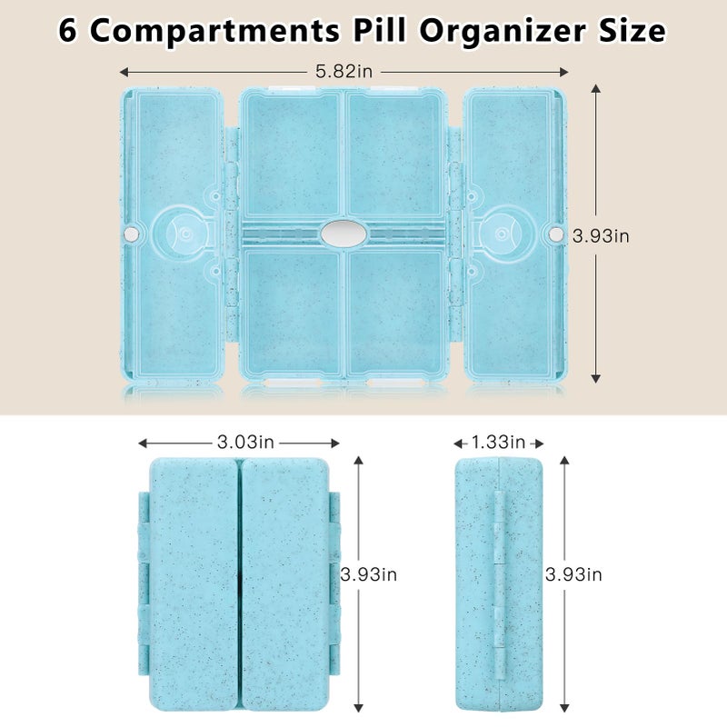 FYY Travel Pill Organizer with Blank Lables,6 Compartments Magnetic Pill Organizer Pill Box for Purse Pocket to Hold Vitamins,Cod Liver Oil,Supplements and Medication-Blue - Image 3