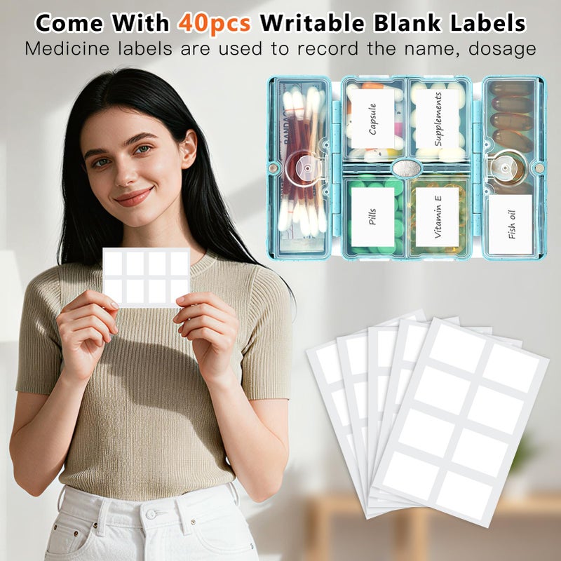 FYY Travel Pill Organizer with Blank Lables,6 Compartments Magnetic Pill Organizer Pill Box for Purse Pocket to Hold Vitamins,Cod Liver Oil,Supplements and Medication-Blue - Image 4