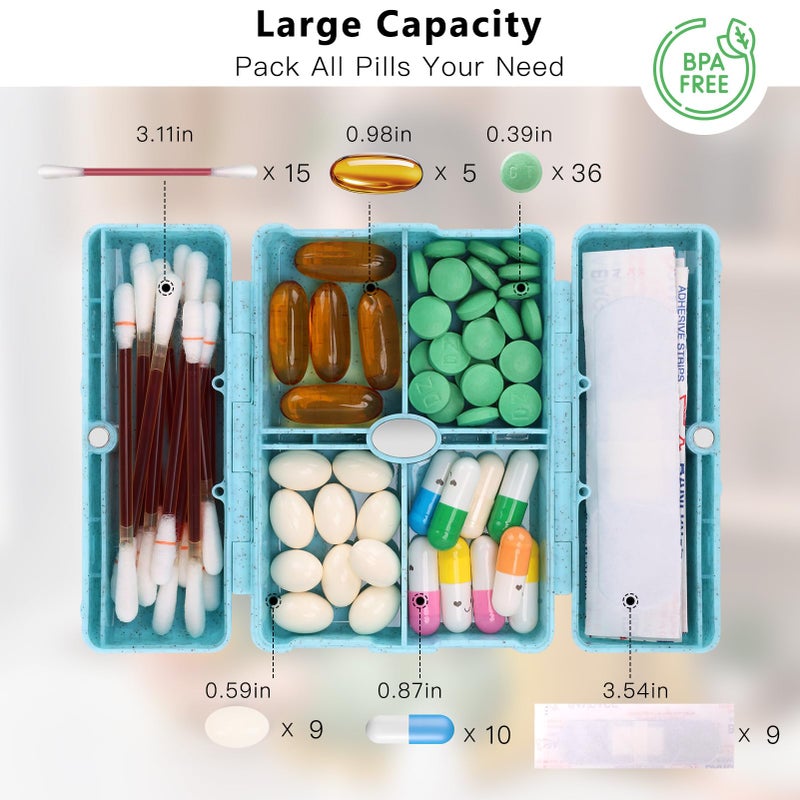 FYY Travel Pill Organizer with Blank Lables,6 Compartments Magnetic Pill Organizer Pill Box for Purse Pocket to Hold Vitamins,Cod Liver Oil,Supplements and Medication-Blue - Image 2