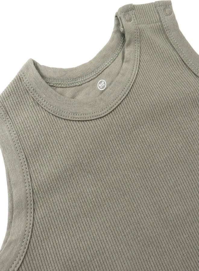 HonestBaby Sleeveless Rib Coverall and Beanie set Organic Cotton for Baby Boys, Girls, Khaki, 12 Months - Image 3