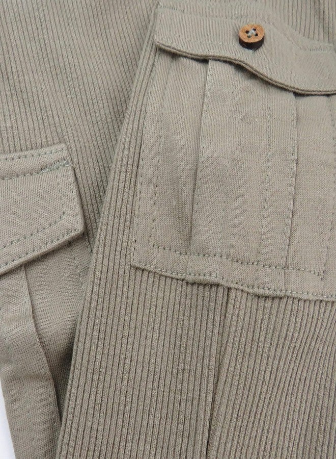HonestBaby Sleeveless Rib Coverall and Beanie set Organic Cotton for Baby Boys, Girls, Khaki, 12 Months - Image 4