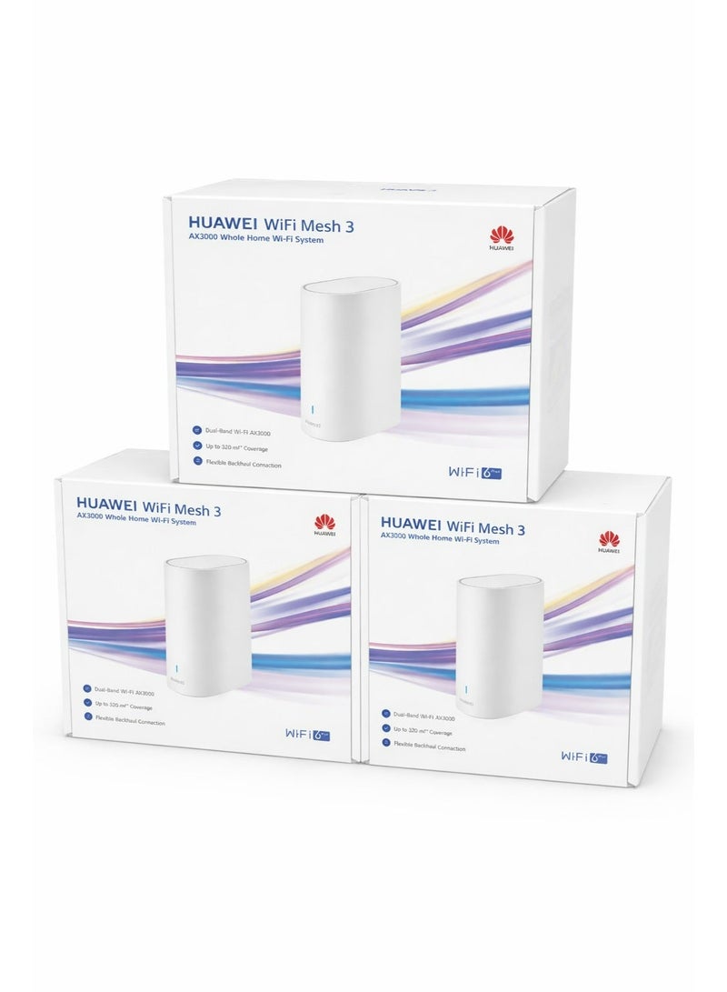 HUAWEI WiFi Mesh 3 Pack of 3, HUAWEI Whole-Home Wi-Fi System, HarmonyOS Mesh+, One-Touch Connect, Visualized Wi-Fi Diagnosis, HUAWEI HomeSec Security Protection, HUAWEI AI Life App White - Image 1