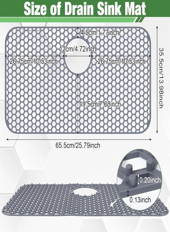 Inchoco Sink Protectors Mat - 25.79"x13.98" Kitchen Sink Pad for Bottom of Basin for Protection of Stainless Steel and Tableware, Farmhouse Rubber Basin Mat Protector with Rear Drain - Light Gray - Image 2
