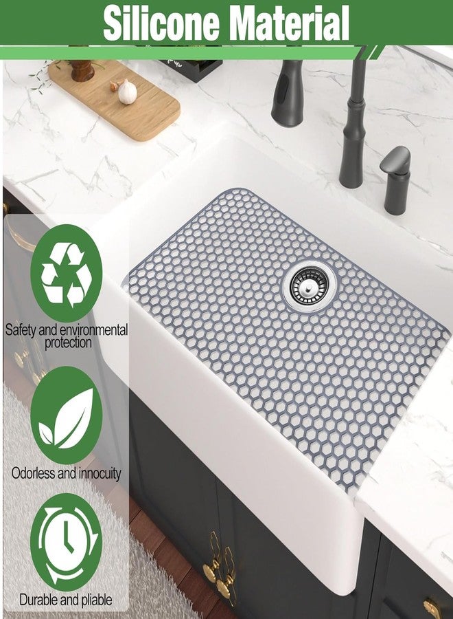 Inchoco Sink Protectors Mat - 25.79"x13.98" Kitchen Sink Pad for Bottom of Basin for Protection of Stainless Steel and Tableware, Farmhouse Rubber Basin Mat Protector with Rear Drain - Light Gray - Image 4