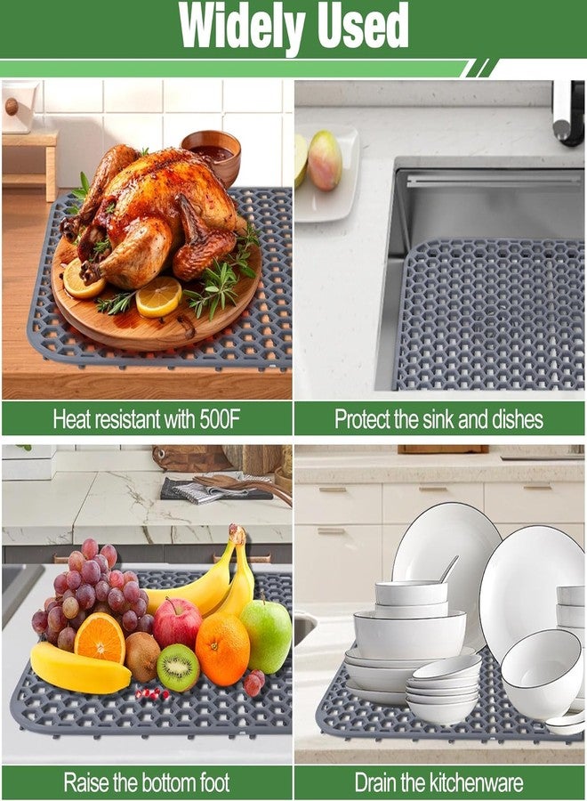 Inchoco Sink Protectors Mat - 25.79"x13.98" Kitchen Sink Pad for Bottom of Basin for Protection of Stainless Steel and Tableware, Farmhouse Rubber Basin Mat Protector with Rear Drain - Light Gray - Image 5