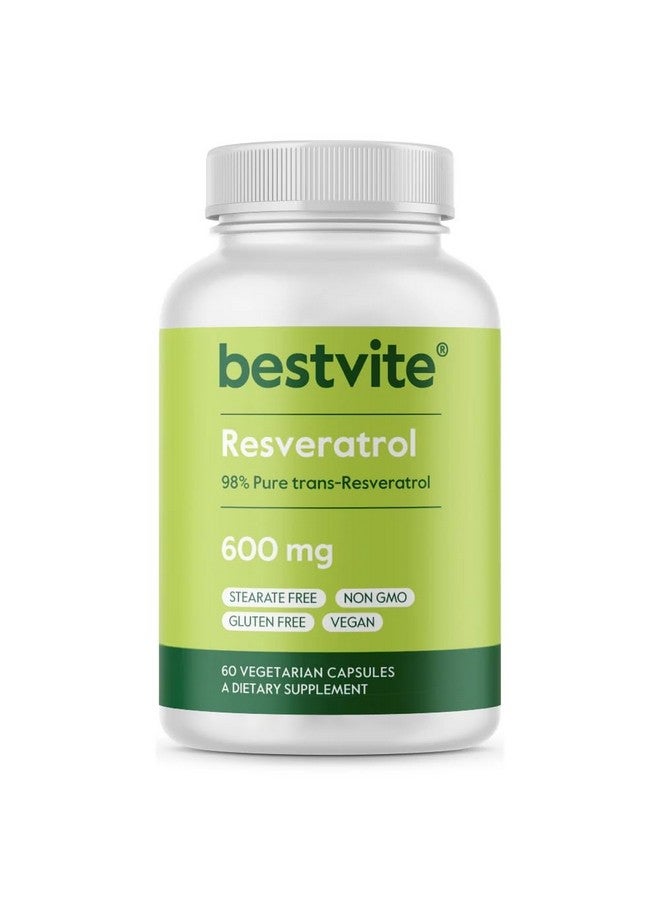 BESTVITE BESTVITE Resveratrol 600mg (60 Vegetarian Capsules) - 98% Pure Trans-Resveratrol - No Stearates- Vegan - Gluten Free - Non GMO - Image 1