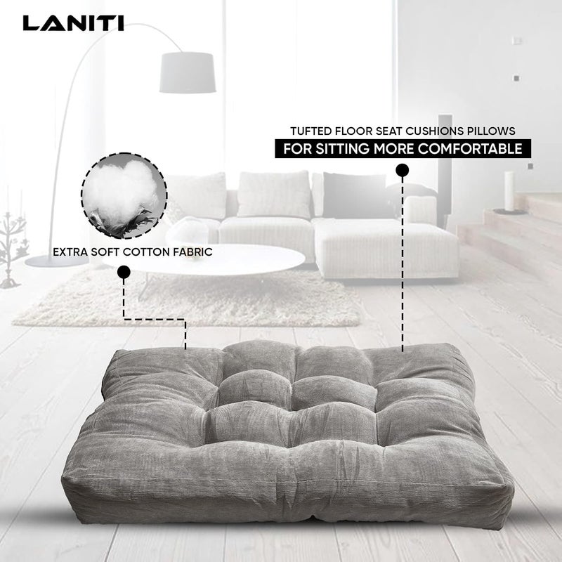 LANITI 24” Inch Extra Large Floor Cushions Tufted Floor Pillow for Adults Square Meditation Ultimate Comfort Oversized Pillows for Floor Cushion (Charcoal) - Image 4