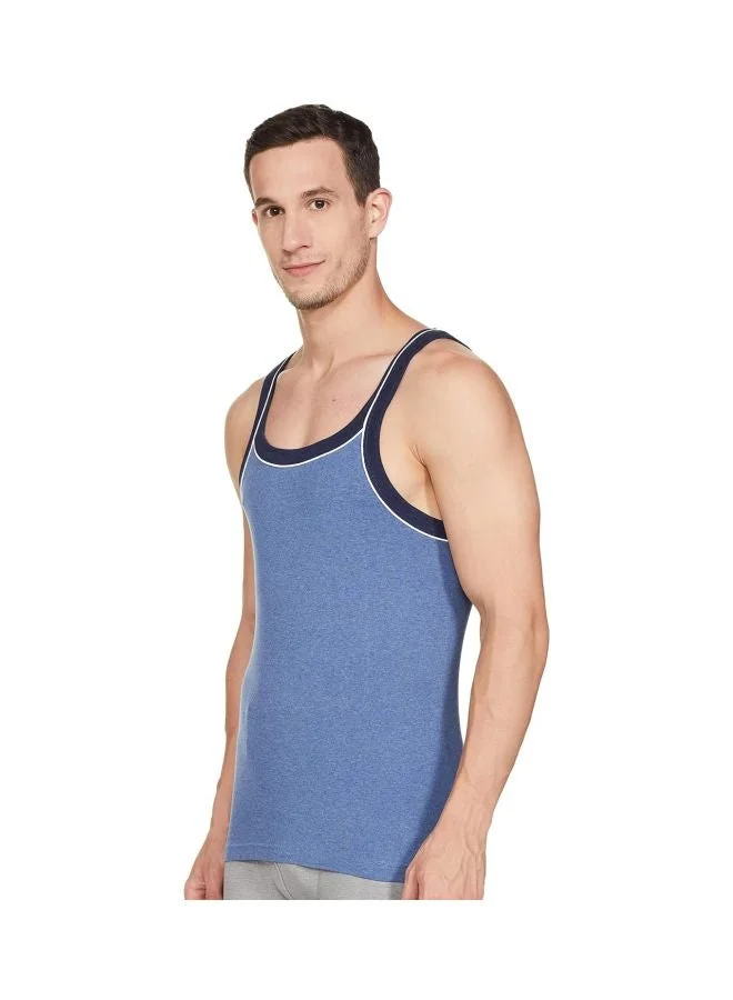 Jockey Light Denim Melange US54 Men Super Combed Cotton Rib Square Neckline Gym Vest with Back Panel Graphic Print Colours and Shoulder Strap for Men | Best Price UAE