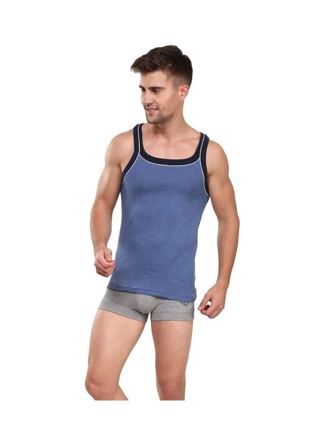 Jockey Light Denim Melange US54 Men Super Combed Cotton Rib Square Neckline Gym Vest with Back Panel Graphic Print Colours and Shoulder Strap for Men | Best Price UAE
