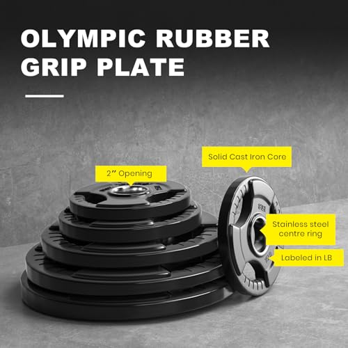 LIONSCOOL 2-Inch Rubber Coated Olympic Grip Plate in Pairs or Single for Strength Training, Weightlifting and Bodybuilding, 2.5-45LBS, One Year Warranty (5LB PAIR) - Image 2