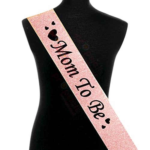 Propsicle Mom to Be Sash Rose Gold Glitter Satin with Black Text Pack of 1 for Baby Shower Decoration, Godh Bharai Sajawat, Maternity Photo Shoot Accessory - Image 1
