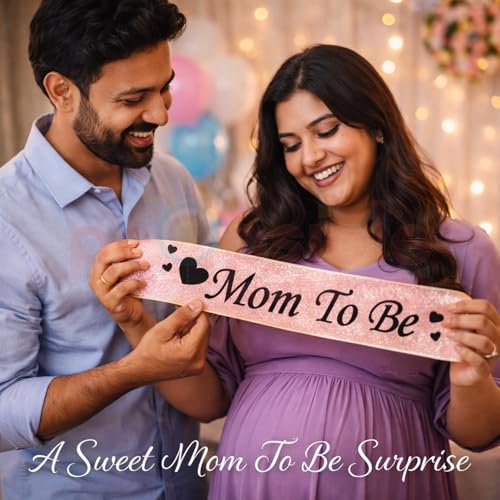 Propsicle Mom to Be Sash Rose Gold Glitter Satin with Black Text Pack of 1 for Baby Shower Decoration, Godh Bharai Sajawat, Maternity Photo Shoot Accessory - Image 4