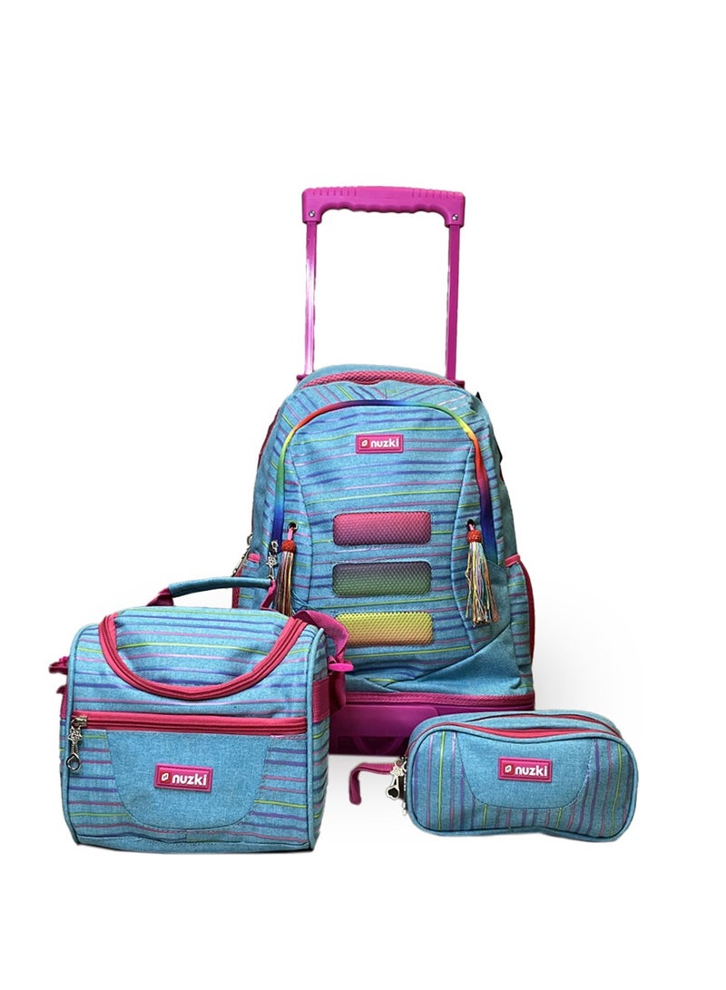 nuzki Nuzki Kids Backpack for Students , Backpack for Girls and Boys, 18 Inch Trolley School Backpack with Pencil Case Lunch Bag, 3 in 1 Bookbag Set for School Kids Trolley Travel Bag - Image 1