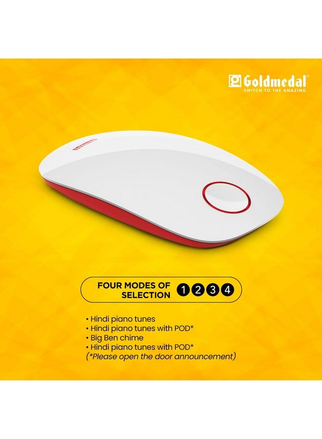 GOLD MEDAL Goldmedal Curve Plus Salsa Polyphonic Multitune Musical Door Bell (White and Red) |Sleek & Stylish Design| For Home and Office | Pack of 1 - Image 5