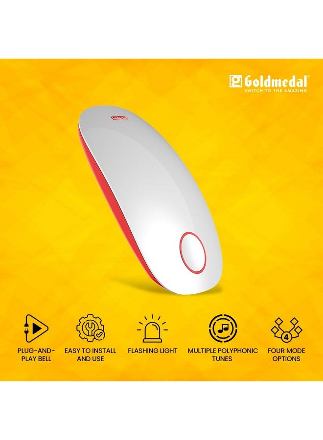 GOLD MEDAL Goldmedal Curve Plus Salsa Polyphonic Multitune Musical Door Bell (White and Red) |Sleek & Stylish Design| For Home and Office | Pack of 1 - Image 3