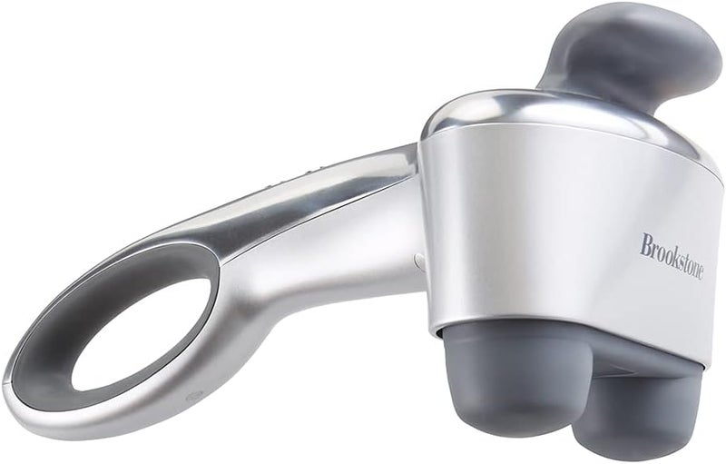 Brookstone BHHP650J Cordless Neck Back Percussion Massager Deep Kneading DualNode Portable LightWeight Rechargeable Max 2 Silver - Image 1