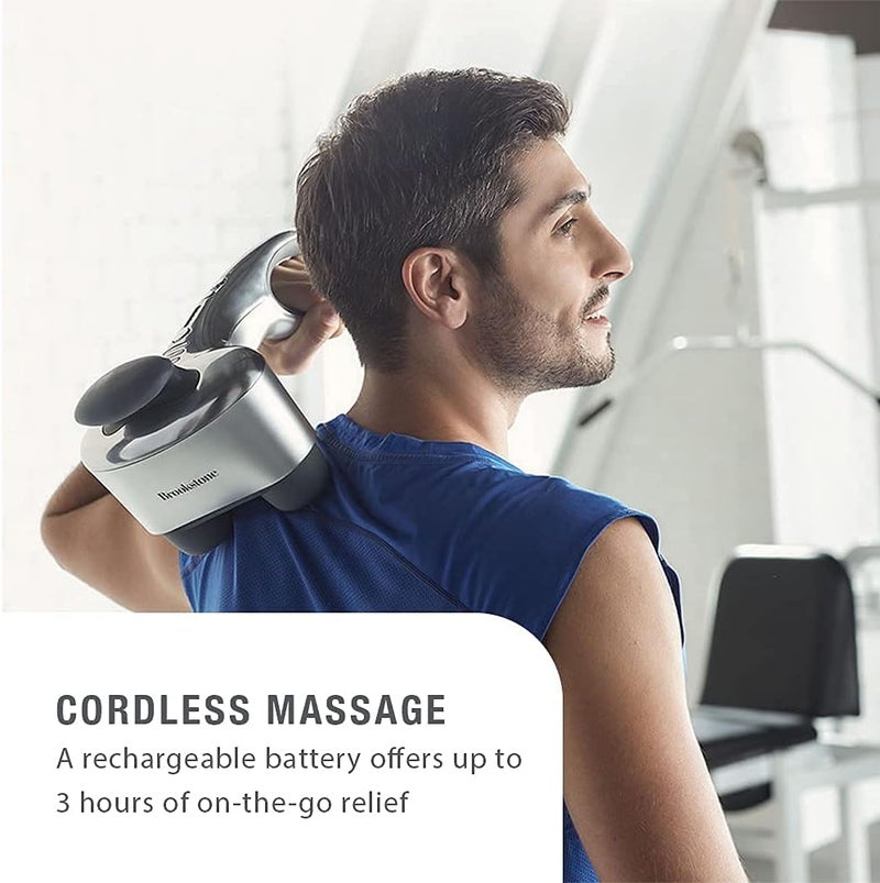 Brookstone BHHP650J Cordless Neck Back Percussion Massager Deep Kneading DualNode Portable LightWeight Rechargeable Max 2 Silver - Image 5