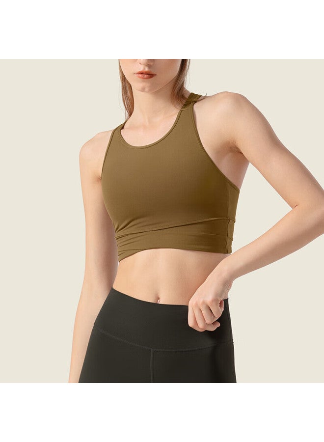 Vfu Small Glutinous Ball Sports Bra Women's Running Shockproof Sports Vest Fitness Beauty Back Deep Tea Brown XL - Image 1