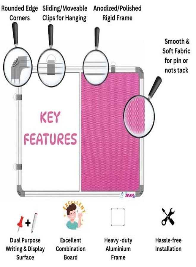 JDAM Combination Board (Non-Magnetic Whiteboard with Pink Push Pin Board) for Home, Office, Hospital, Gym, School & College – 23x16 Inches | Dual Utility - Image 5