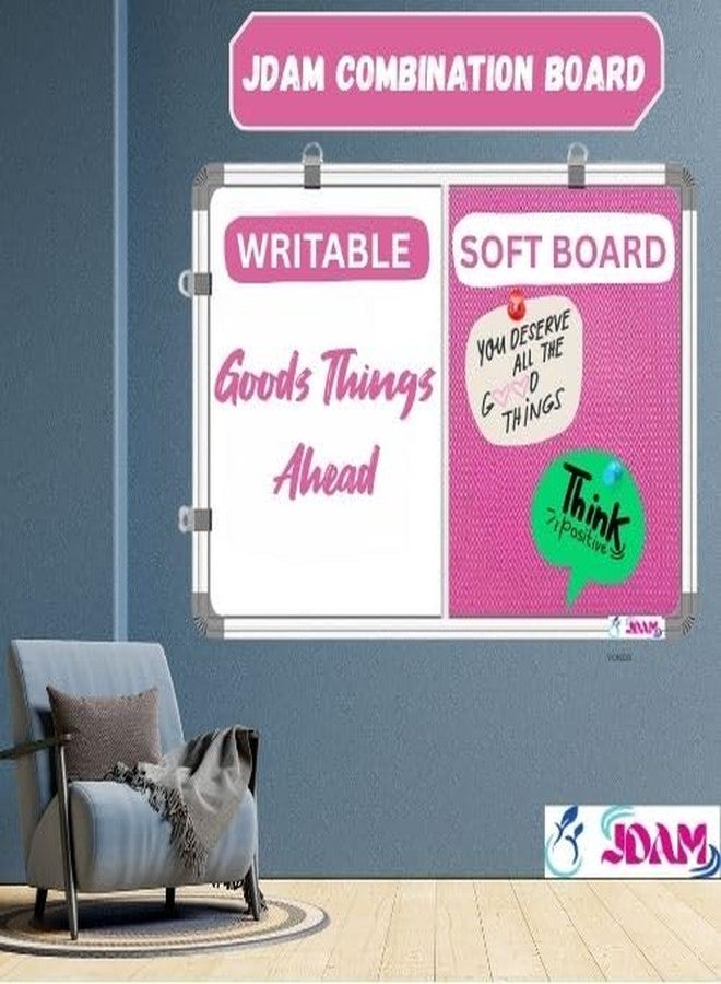 JDAM Combination Board (Non-Magnetic Whiteboard with Pink Push Pin Board) for Home, Office, Hospital, Gym, School & College – 23x16 Inches | Dual Utility - Image 2