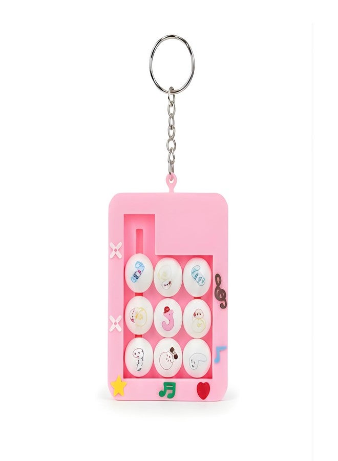 JOUET Pink Cartoon Mini Puzzle Pop Keychain with Printed Music Symbol Buttons, Pressable Fidget Game Keyring Charm for Bags & Accessories - Image 1