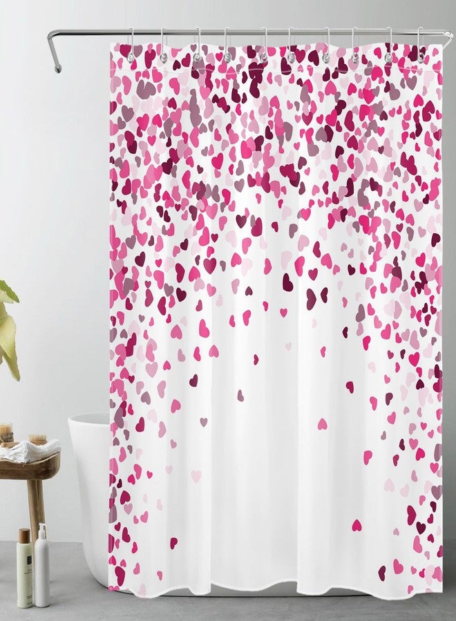 LB Valentines Shower Curtain Decor, Romantic Flying Pink Heart Shower Curtain for Bathroom 60" W x 72" L Polyester Fabric Bathroom Decoration Bath Curtains Hooks Included - Image 1