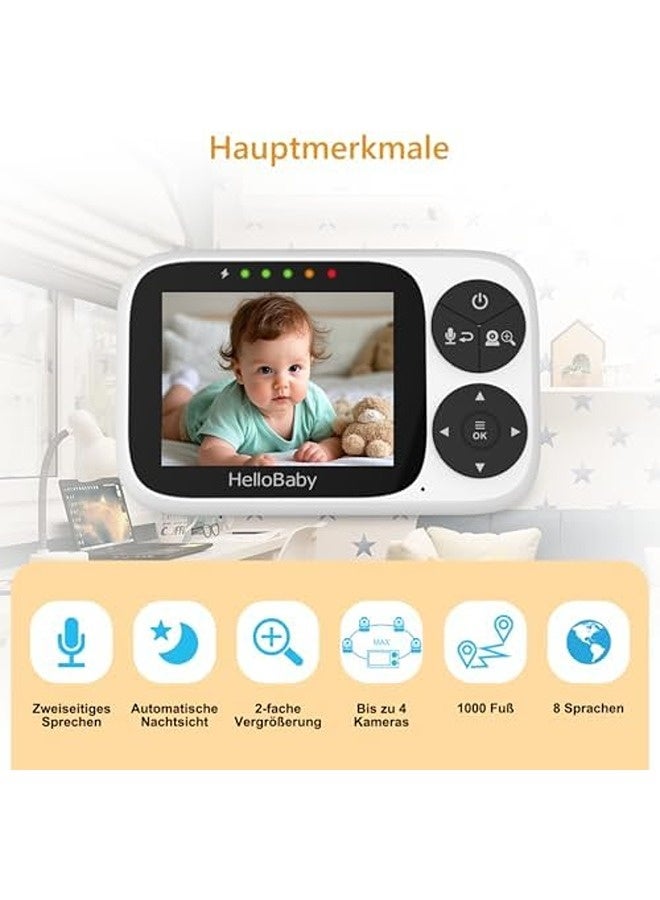 Hellobaby Baby Monitor with Camera & Audio, 3.2" IPS Color Display, 2.4GHz Digital Wireless Video Monitor, HD Night Vision, 1000ft Range, 8 Languages, Battery Power, No WiFi - Image 4