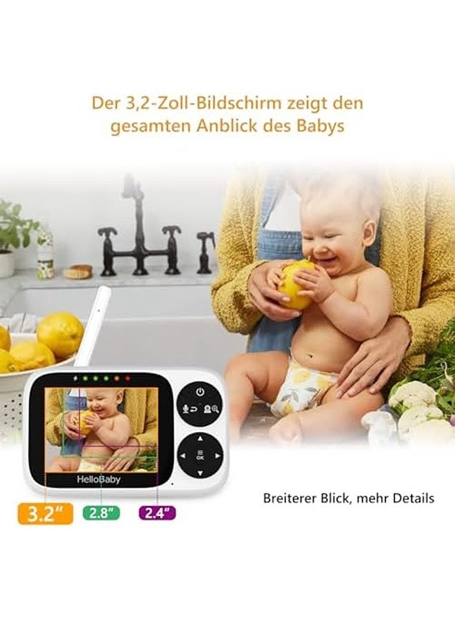 Hellobaby Baby Monitor with Camera & Audio, 3.2" IPS Color Display, 2.4GHz Digital Wireless Video Monitor, HD Night Vision, 1000ft Range, 8 Languages, Battery Power, No WiFi - Image 5