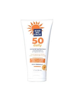 Kiss My face Daily Sunscreen Lotion Spf 50Waterresistant Sunscreen Mineral Lotionreeffriendly & Crueltyfree Hypoallergenic And Fragrancefree With Sunflower Seed Oil And Chamomile 4 Fl Oz Tube  - Image 1