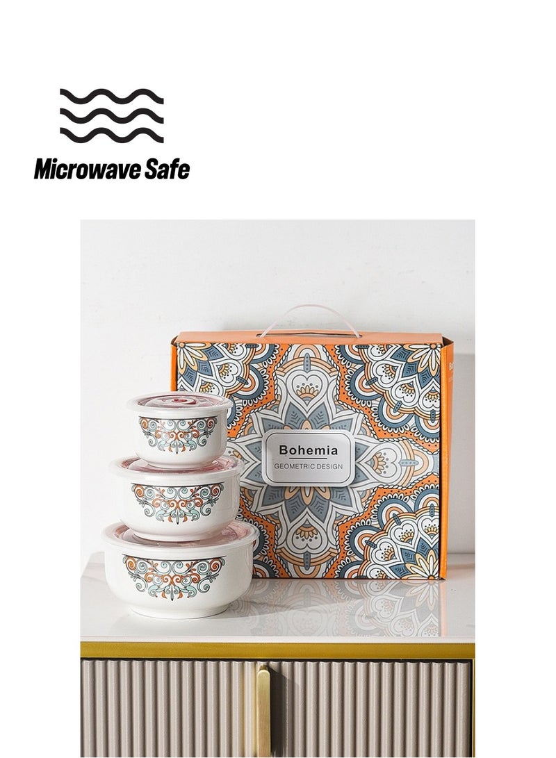 3PCS/Set New Bone China Lunch Box Ceramic Fresh-Keeping Bowl With Lid For Microwave Oven Sealed Bowl Food Storage Bowl  - Image 1