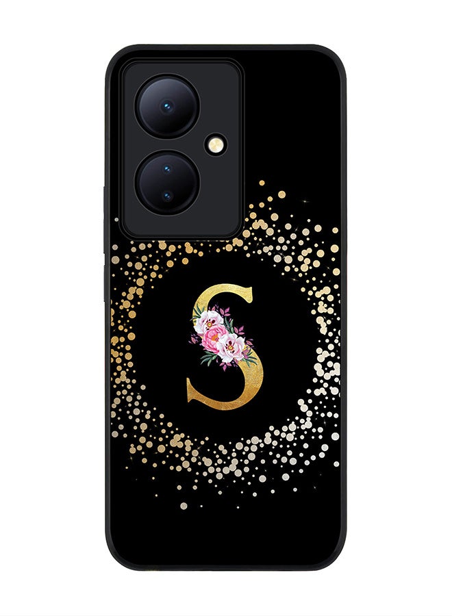 Stylizedd Rugged Black edge case for Vivo V29 Lite, Slim fit Thin Cover- Custom Monogram Initial Letter Floral Pattern Alphabet- S (Black) - Image 1