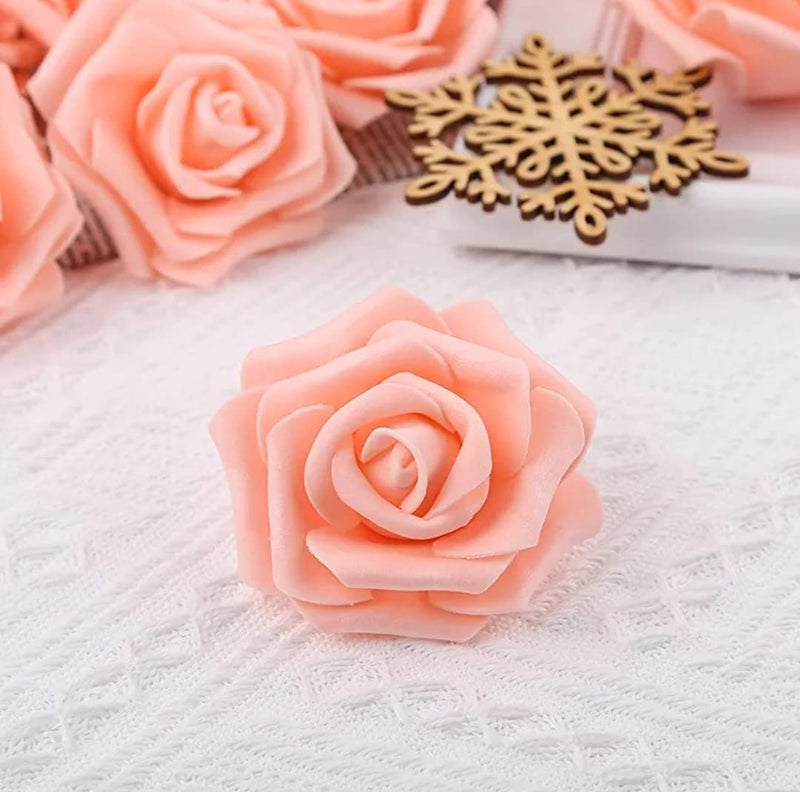 VRB Dec 24 pcs Rose Artificial Flowers for Decoration,Artificial Flower,Flower for Hair Styling,Flower for Pooja, for Home Decor,Diwali. (24pcs - Peach Big Foam Rose) - Image 4