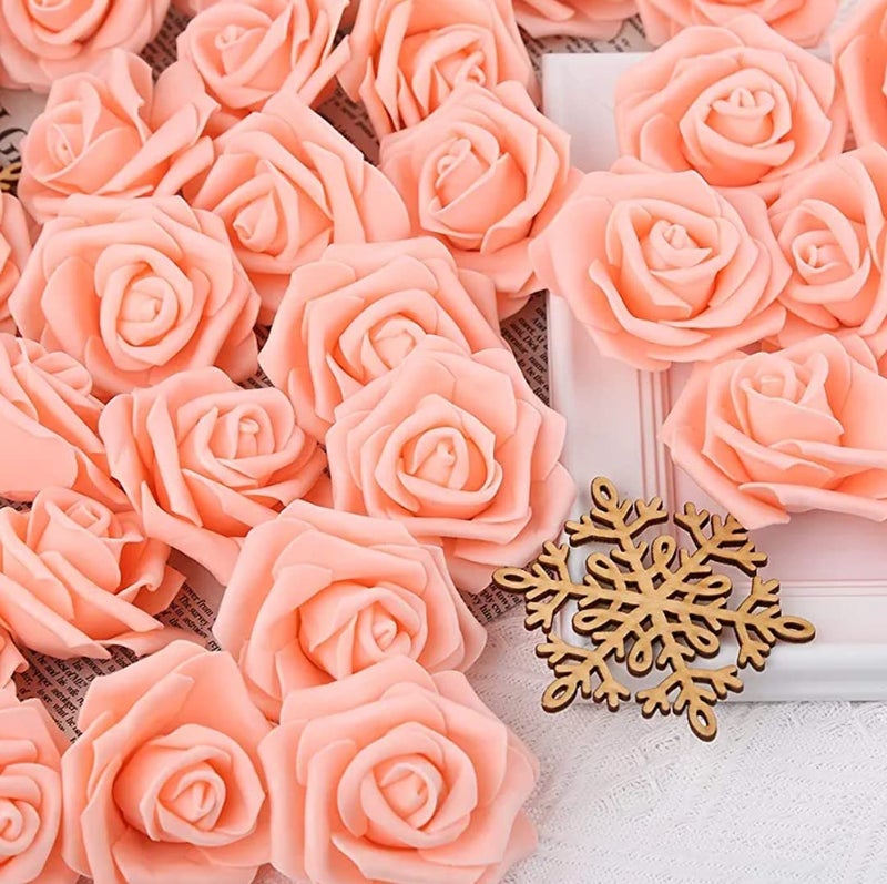 VRB Dec 24 pcs Rose Artificial Flowers for Decoration,Artificial Flower,Flower for Hair Styling,Flower for Pooja, for Home Decor,Diwali. (24pcs - Peach Big Foam Rose) - Image 5