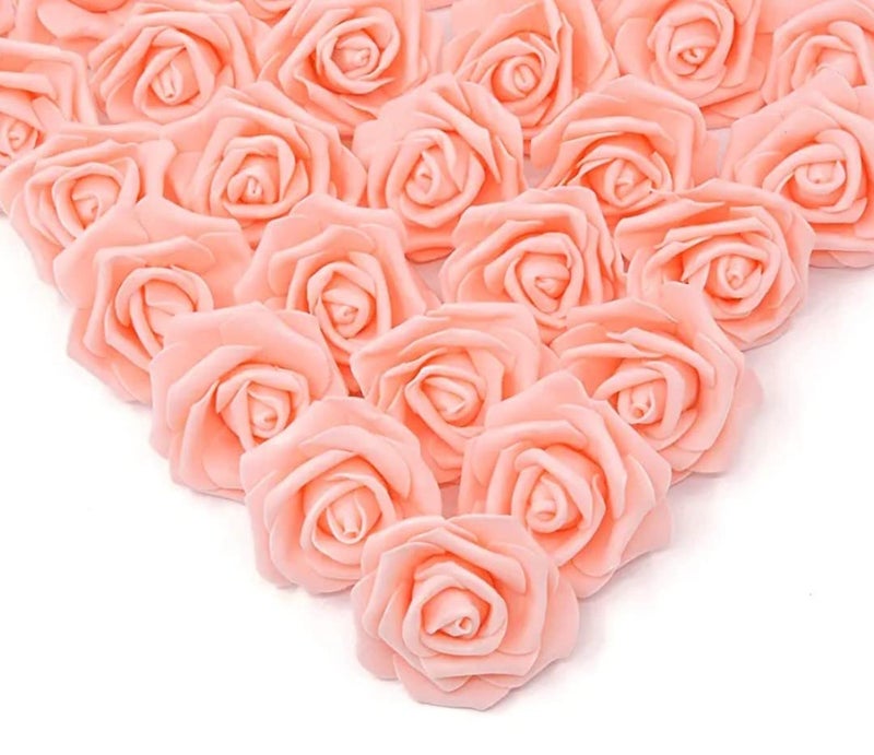 VRB Dec 24 pcs Rose Artificial Flowers for Decoration,Artificial Flower,Flower for Hair Styling,Flower for Pooja, for Home Decor,Diwali. (24pcs - Peach Big Foam Rose) - Image 1