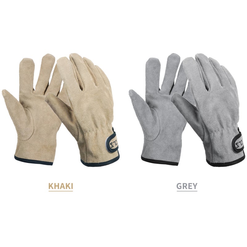 CLS Camping Gloves Cowhide Leather Heat-Resistant Reinforced Stitching - Thermal Fabric with Adjustable Strap for Outdoor Use - Image 2