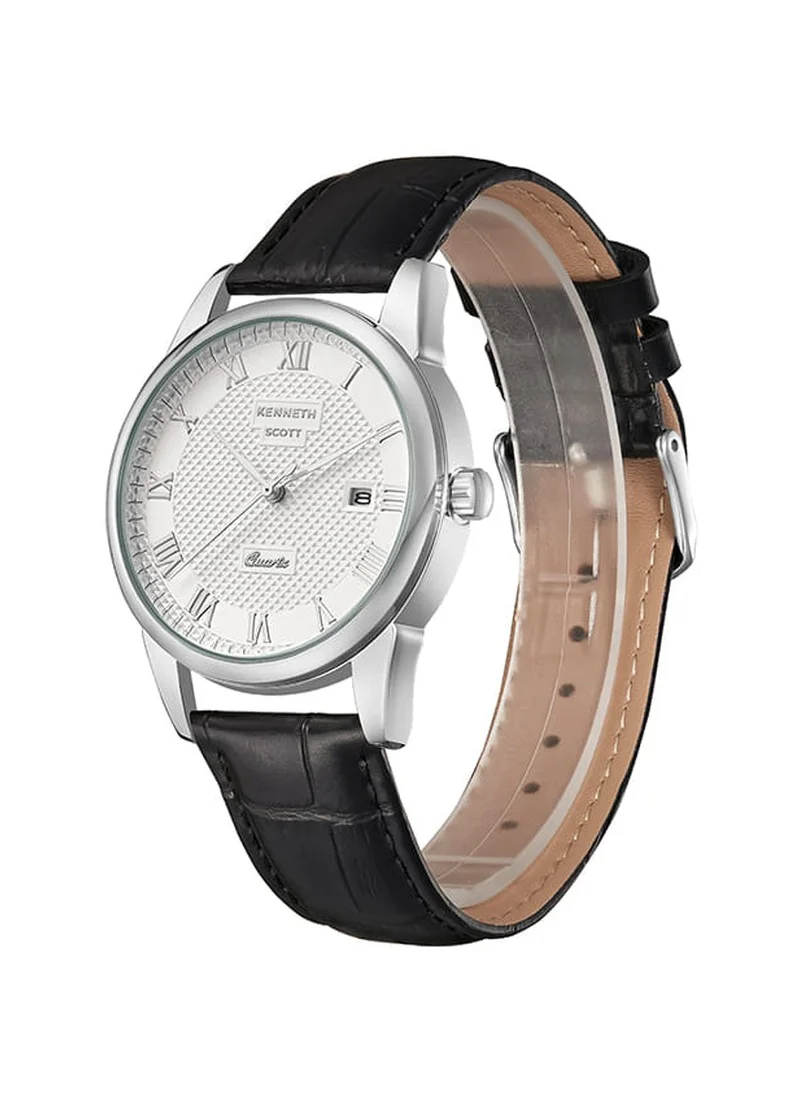 KENNETH SCOTT Kenneth Scott K23030-SLBW Men's Analog Display Watch & Leather Strap Black