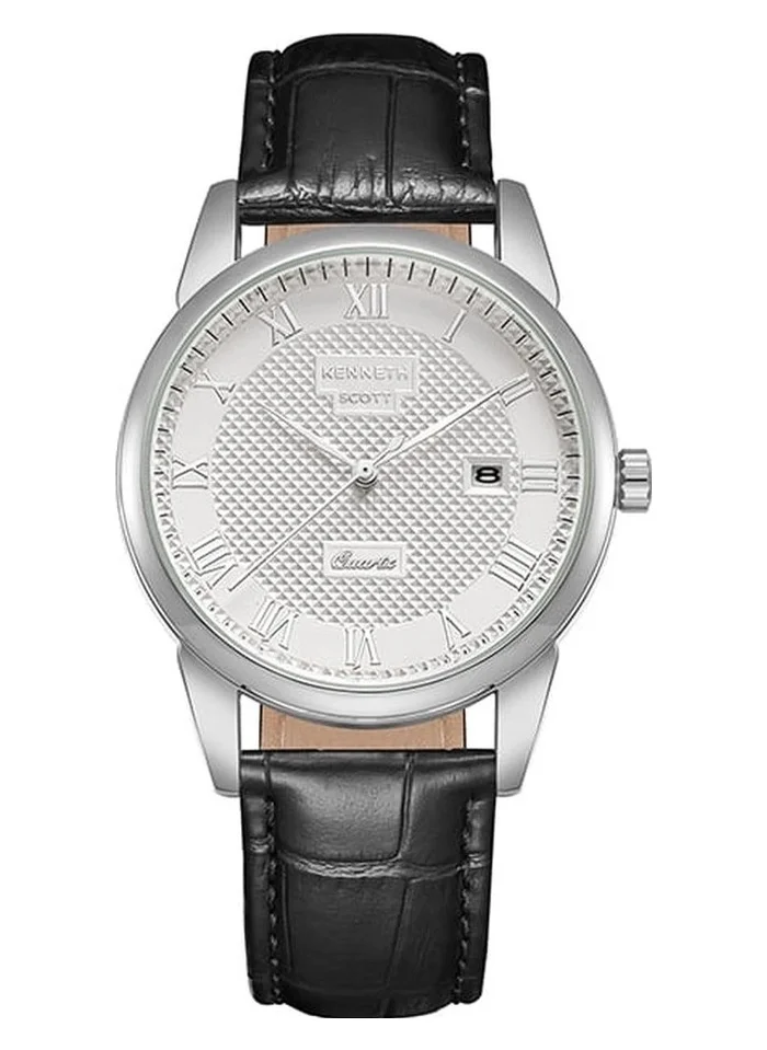 KENNETH SCOTT Kenneth Scott K23030-SLBW Men's Analog Display Watch & Leather Strap Black