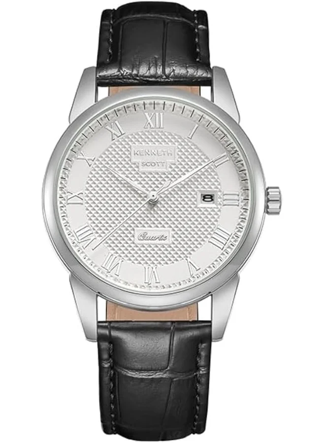 KENNETH SCOTT Kenneth Scott Men's Japanese Quartz Movement Watch, Analog Display and Leather Strap - K23030-SLBW, Black