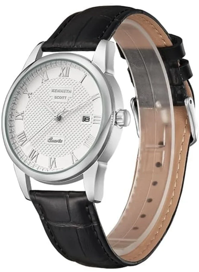 KENNETH SCOTT Kenneth Scott Men's Japanese Quartz Movement Watch, Analog Display and Leather Strap - K23030-SLBW, Black