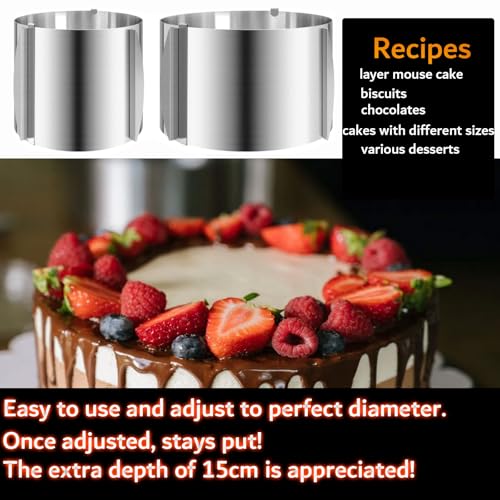 DATANYA Cake Ring Extra High 15cm - Adjustable 6 Inch to12Inch Stainless Steel Round Cake Mousse Molds Baking Ring, 5.9 Inch Deep Cake Mold with Precise Scaling - Image 4