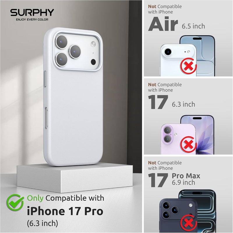 SURPHY Designed for iPhone 17 Pro Leather Case, Compatible with MagSafe Wireless Charging Faux Leather Case with Metallic Buttons and Microfiber Lining for 17 Pro 6.3 inch 2025, Cool White - Image 2