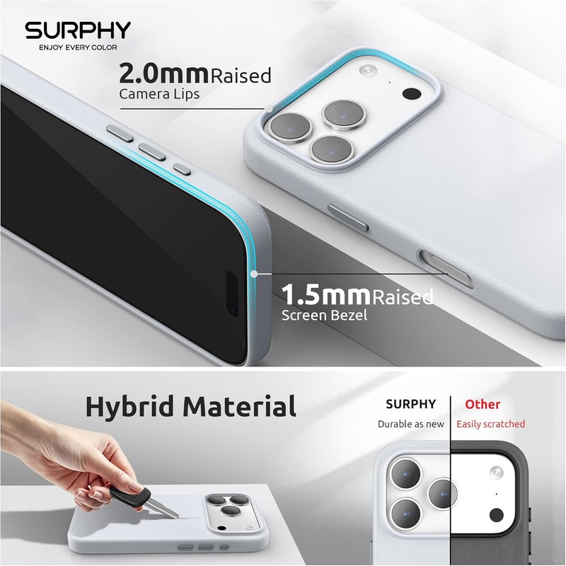 SURPHY Designed for iPhone 17 Pro Leather Case, Compatible with MagSafe Wireless Charging Faux Leather Case with Metallic Buttons and Microfiber Lining for 17 Pro 6.3 inch 2025, Cool White - Image 4