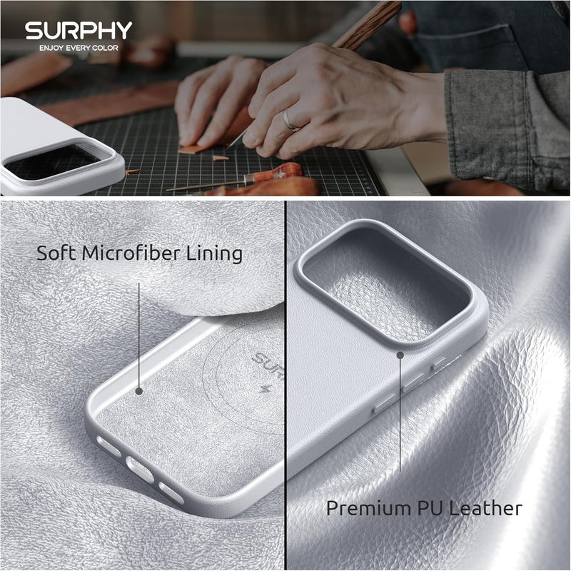 SURPHY Designed for iPhone 17 Pro Leather Case, Compatible with MagSafe Wireless Charging Faux Leather Case with Metallic Buttons and Microfiber Lining for 17 Pro 6.3 inch 2025, Cool White - Image 5