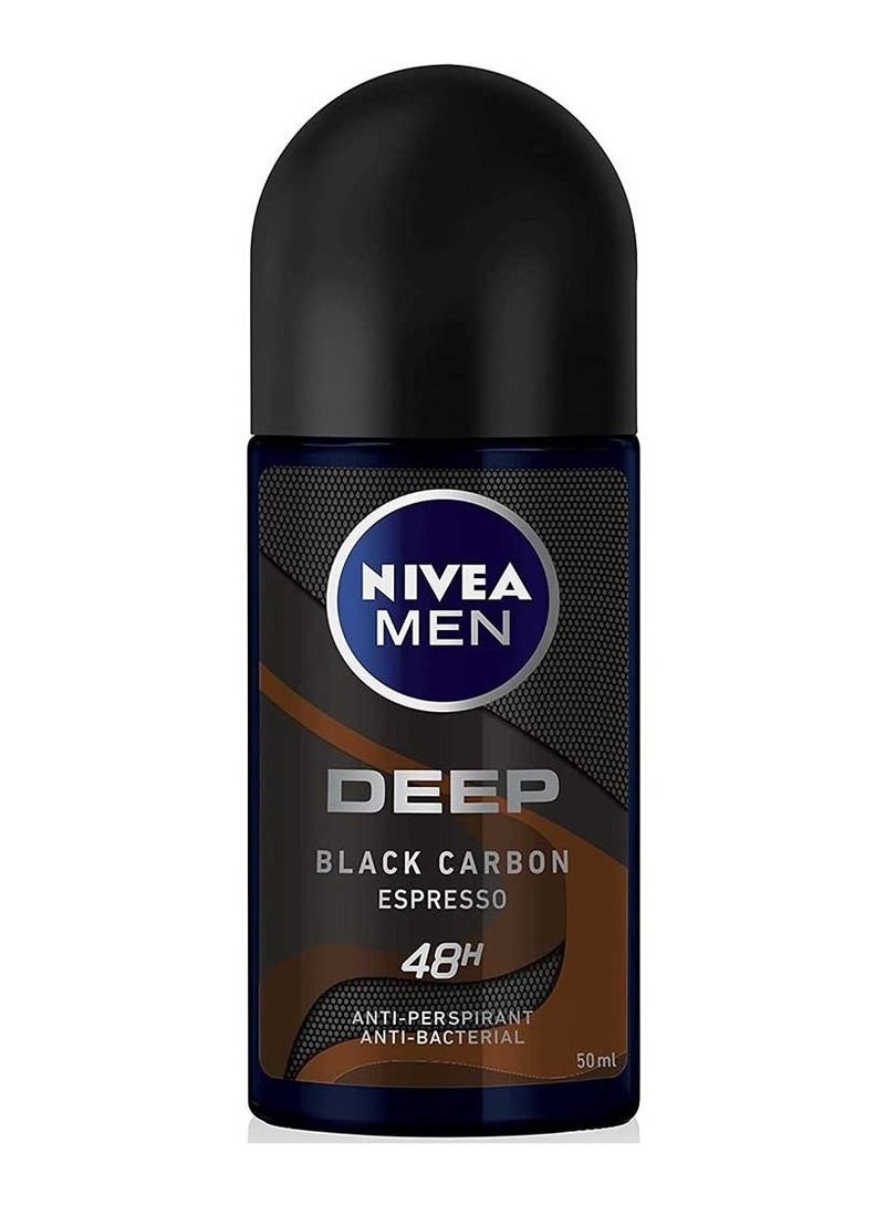 Nivea MEN DEEP Black Carbon Espresso Roll On Antiperspirant for Men Antibacterial Roll on 50ml