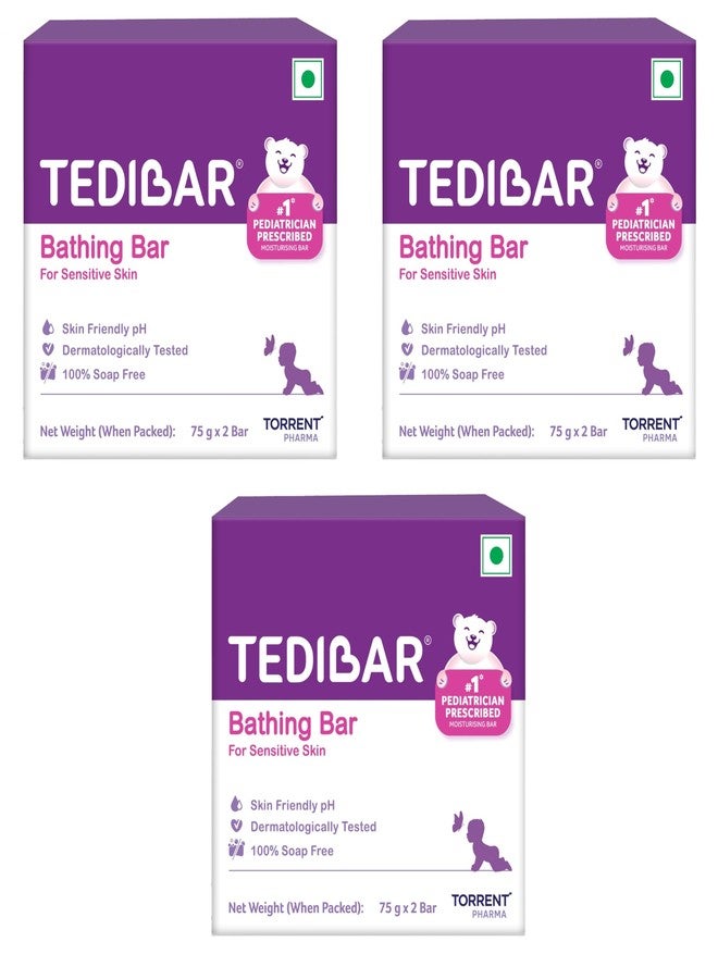Tedibar Moisturising Baby Bathing Bar each (75gx2) with Skin Friendly PH|100% Soap Free|Dermatologically Tested x Pack of 3 - Image 1