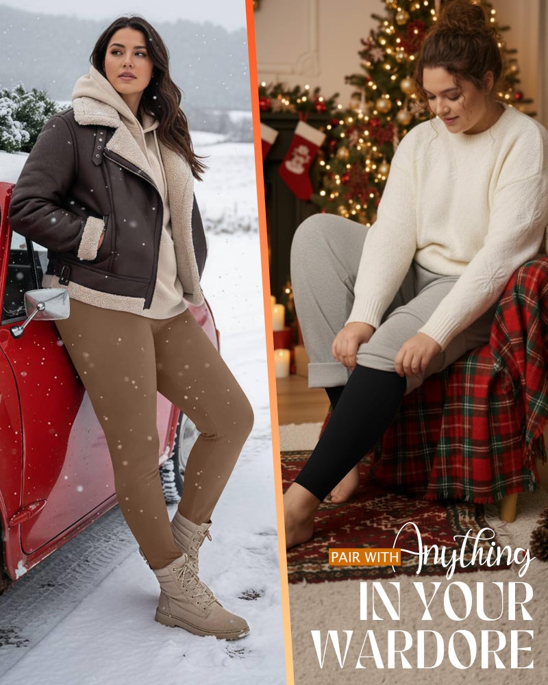 Evervibe 3 Pack Women's Plus Size Fleece Lined Thermal Underwear Pants Elastic High Waist Stretchy Base Layer Pants XL-5XL(Black, Khaki, Apricot,XX-Large) - Image 2