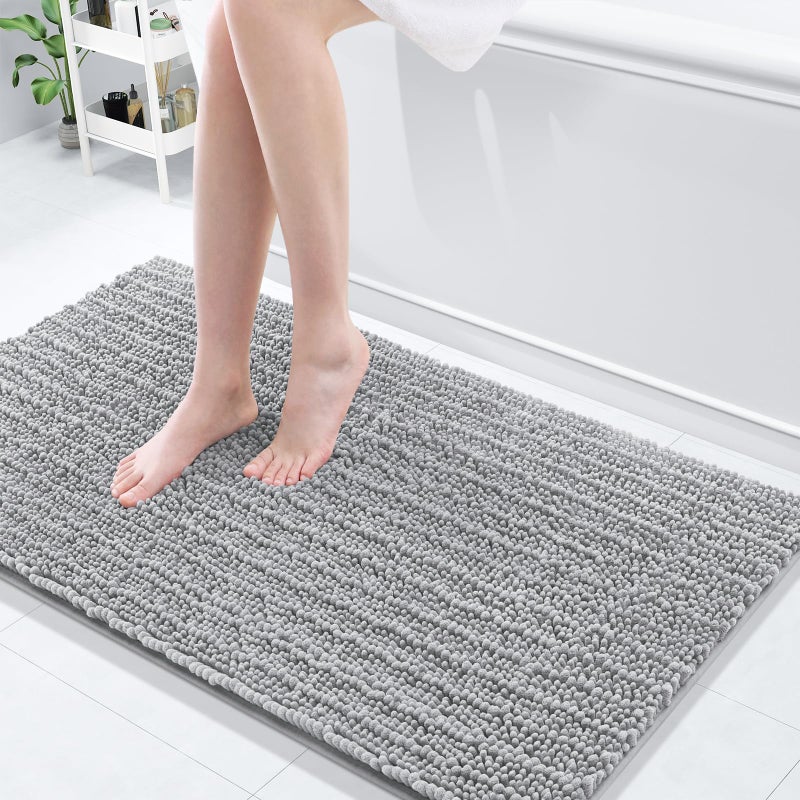 Arotive Luxury Chenille Bathroom Rug Mat Extra Soft Thick Absorbent Shaggy Bath Rugs NonSlip Machine Wash Dry Plush Bath Mats for Bathroom Shower and Tub 47x24 Light Grey